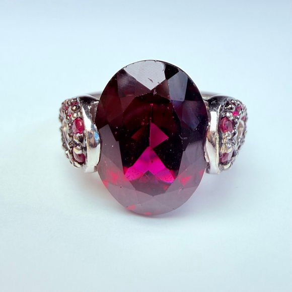 Jewelry - Estate 14K White Gold 7.5 CT Rhodolite Garnet & Ruby Custom Vintage Ring
